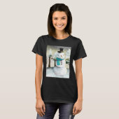 Whimsical Snowman in Winter Kersttekening T-shirt (Voorkant volledig)