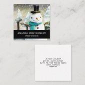 Whimsical Snowman in Winter Kersttekening Vierkante Visitekaartje (Voorkant / Achterkant)