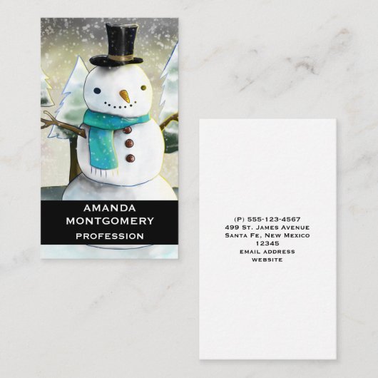 Whimsical Snowman in Winter Kersttekening Visitekaartje (Voorkant / Achterkant)
