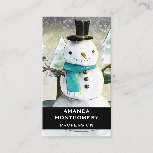 Whimsical Snowman in Winter Kersttekening Visitekaartje (Voorkant)