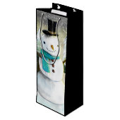 Whimsical Snowman in Winter Kersttekening Wijn Cadeautas (Achterkant Gekanteld)