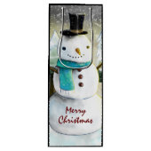 Whimsical Snowman in Winter Kersttekening Wijn Cadeautas (Voorkant)