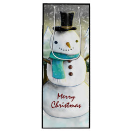 Whimsical Snowman in Winter Kersttekening Wijn Cadeautas