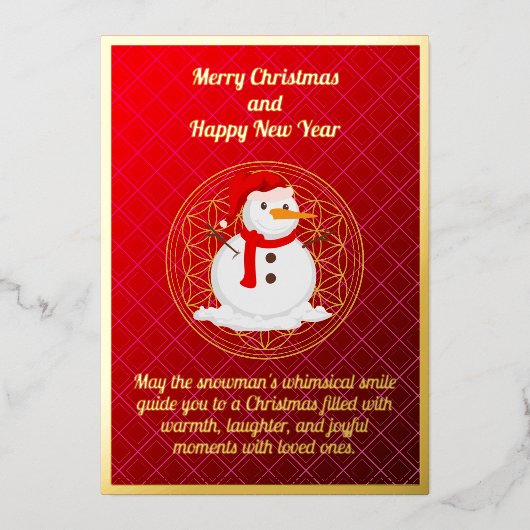 Whimsical Snowman Kerst Folie Kaart (Voorkant)