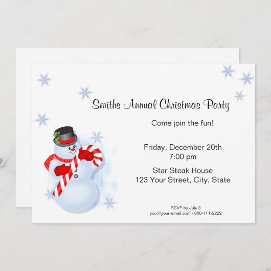 Whimsical Snowman Kerstparty Uitnodigingen (Voorkant / Achterkant)