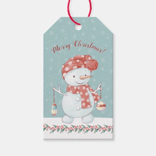 Whimsical Snowman Merry Kerstmis Cadeaulabel (Voorkant)