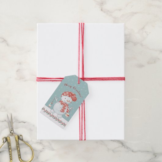 Whimsical Snowman Merry Kerstmis Cadeaulabel (Met Touw)