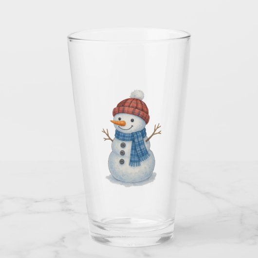 Whimsical Snowman Merry Kerstmis Glas (Voorkant)