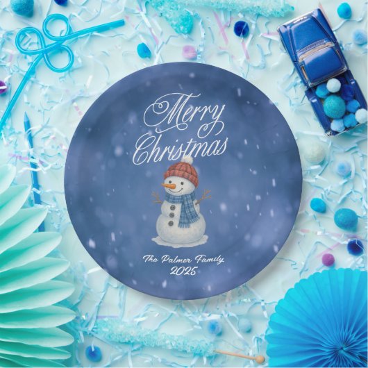 Whimsical Snowman Merry Kerstmis Papieren Bordje (Feest)
