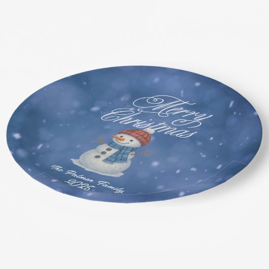 Whimsical Snowman Merry Kerstmis Papieren Bordje (Gekanteld)