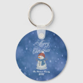 Whimsical Snowman Merry Kerstmis Sleutelhanger (Voorkant)
