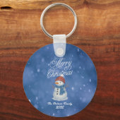 Whimsical Snowman Merry Kerstmis Sleutelhanger (Achterkant)