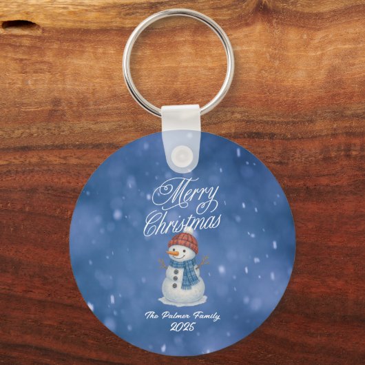 Whimsical Snowman Merry Kerstmis Sleutelhanger (Achterkant)