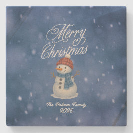 Whimsical Snowman Merry Kerstmis Stenen Onderzetter