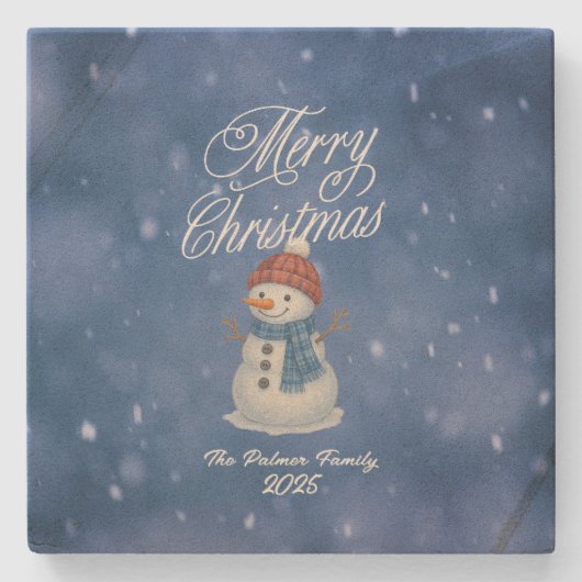 Whimsical Snowman Merry Kerstmis Stenen Onderzetter (Voorkant)