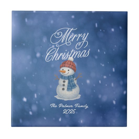 Whimsical Snowman Merry Kerstmis Tegeltje (Voorkant)