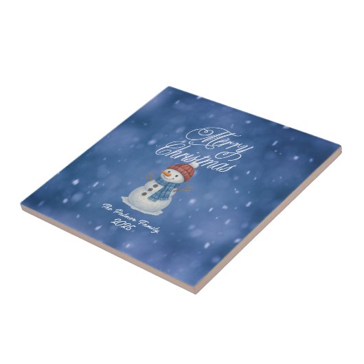 Whimsical Snowman Merry Kerstmis Tegeltje (Zijkant)