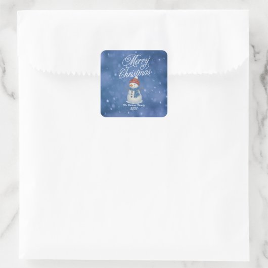 Whimsical Snowman Merry Kerstmis Vierkante Sticker (Tas)