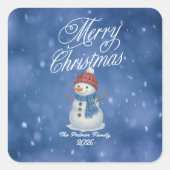 Whimsical Snowman Merry Kerstmis Vierkante Sticker (Voorkant)