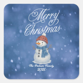 Whimsical Snowman Merry Kerstmis Vierkante Sticker