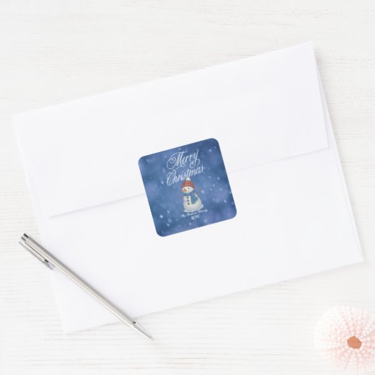 Whimsical Snowman Merry Kerstmis Vierkante Sticker (Envelop)