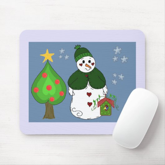 Whimsical Snowman met Birdhouse Muismat (Met muis)