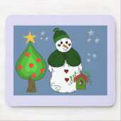 Whimsical Snowman met Birdhouse Muismat (Voorkant)