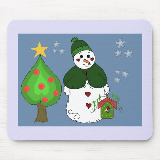 Whimsical Snowman met Birdhouse Muismat (Voorkant)