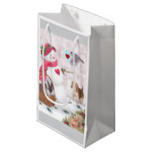 Whimsical Snowman met dieren Vrede Klein Cadeauzakje (Voorkant Gekanteld)
