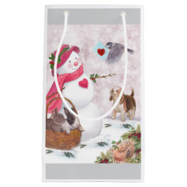 Whimsical Snowman met dieren Vrede Klein Cadeauzakje