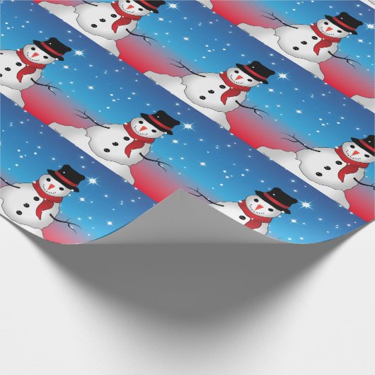 Whimsical Snowman met zwart Pet en Red Scarf Cadeaupapier (Hoek)