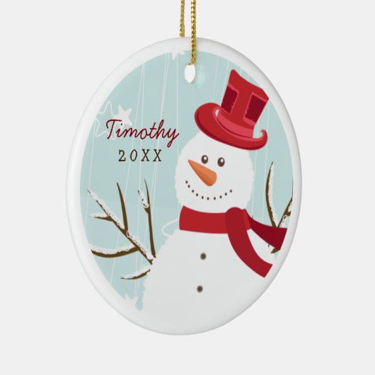 Whimsical Snowman Personalized Photo Ornament (Rechts)