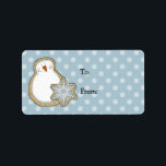 Whimsical Snowman Polka Dot Christmas Gift Tags Etiket<br><div class="desc">Een schattige sneeuwman en sneeuwvlok zijn te zien op deze blauwe en witte polka dot Christmas cadeau tags. Afbeeldingen © Scrappin Doodles op www.scrappindoodles.com</div>
