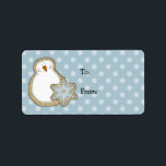 Whimsical Snowman Polka Dot Christmas Gift Tags Etiket<br><div class="desc">Een schattige sneeuwman en sneeuwvlok zijn te zien op deze blauwe en witte polka dot Christmas cadeau tags. Afbeeldingen © Scrappin Doodles op www.scrappindoodles.com</div>
