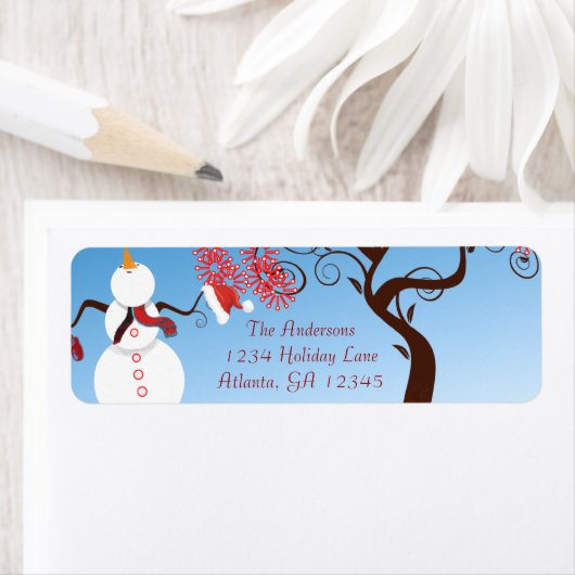 Whimsical Snowman Return Address Etiket (Insitu)