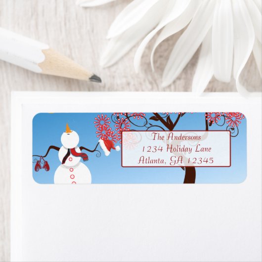 Whimsical Snowman Return Address Etiket (Insitu)