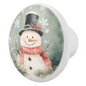 Whimsical Snowman Rustic Christmas Illustration Keramische Knop (Rechts)