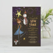 Whimsical Snowman & Starry Night New Year's Eve Kaart (Staand voorkant)