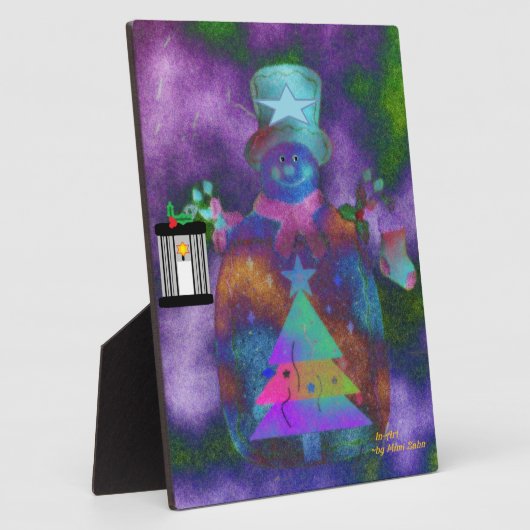 "Whimsical Snowman" Tabletop Plaque met Easel Fotoplaat (Zijkant)
