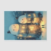 Whimsical Snowman Topped Houses DX1L Decoupage Tissuepapier (Voorkant)
