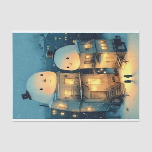 Whimsical Snowman Topped Houses DX1L Decoupage Tissuepapier (Voorkant)