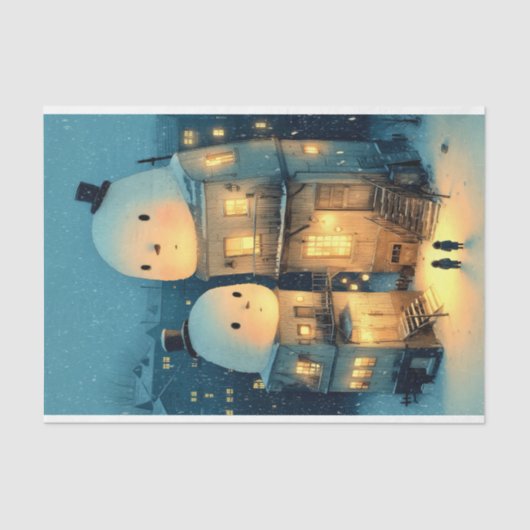 Whimsical Snowman Topped Houses DX1R Decoupage Tissuepapier (Voorkant)