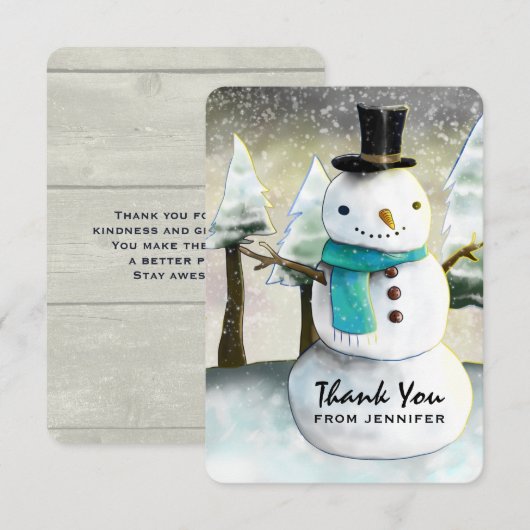 Whimsical Snowman Winter Scene Kerstdank Bedankkaart (Voorkant / Achterkant)