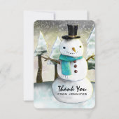 Whimsical Snowman Winter Scene Kerstdank Bedankkaart (Voorkant)