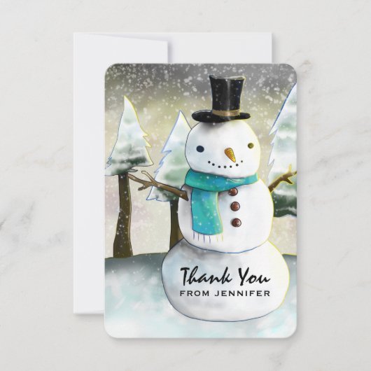 Whimsical Snowman Winter Scene Kerstdank Bedankkaart (Voorkant)