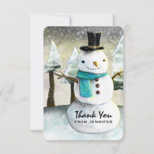 Whimsical Snowman Winter Scene Kerstdank Bedankkaart