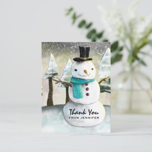 Whimsical Snowman Winter Scene Kerstdank Briefkaart (Staand voorkant)