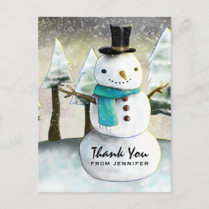Whimsical Snowman Winter Scene Kerstdank Briefkaart