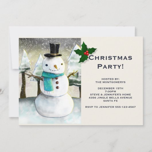 Whimsical Snowman Winter Scene - Kerstfeest Kaart (Voorkant)