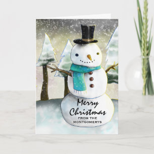 Whimsical Snowman Winter Scene Kerstfeestdag Kaart